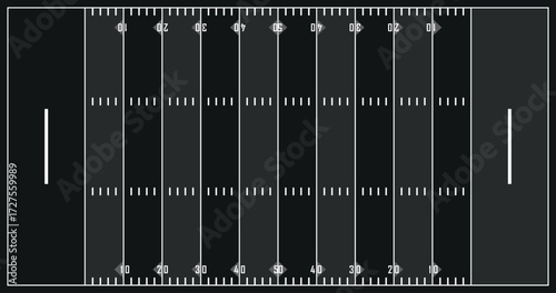 Football Black Field EPS. American Football Field with Line and Grass Texture. touch downs vector illustration