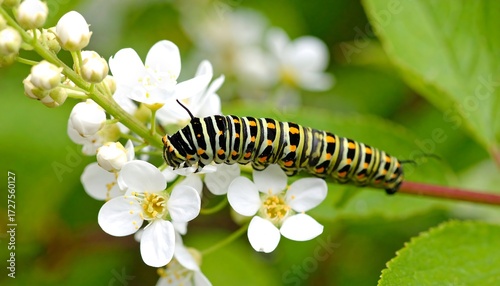 Close-up of a caterpillar on white flowers