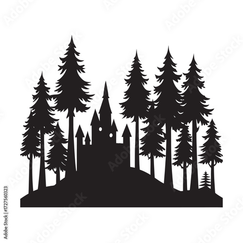 Tree Line With Castle Silhouette