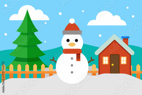 snowman with christmas tree