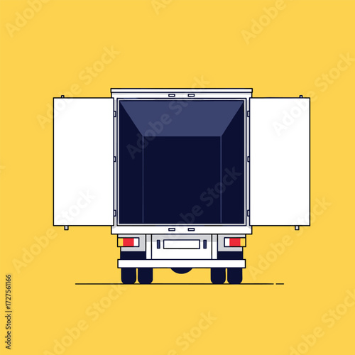 Open truck cargo box in loading bay for delivery.