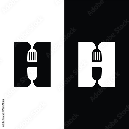 Letter H Restaurant Food Logo Design Stock Vector.