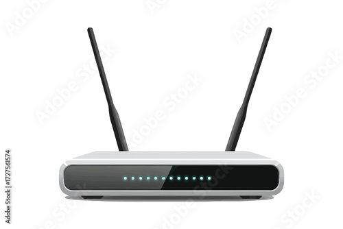 Vector art of wireless router with two antennas concept for internet, network, connection, technology, and communication