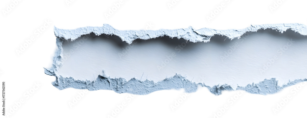 Fototapeta premium Torn white paper edge, horizontal ripped border with texture. Isolated on transparent background.