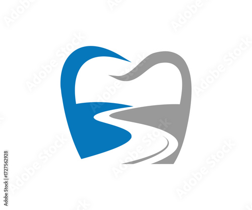 Tooth with river design in blue and gray colors