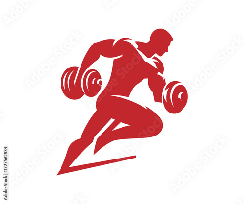 Illustration of a muscular man lifting dumbbells