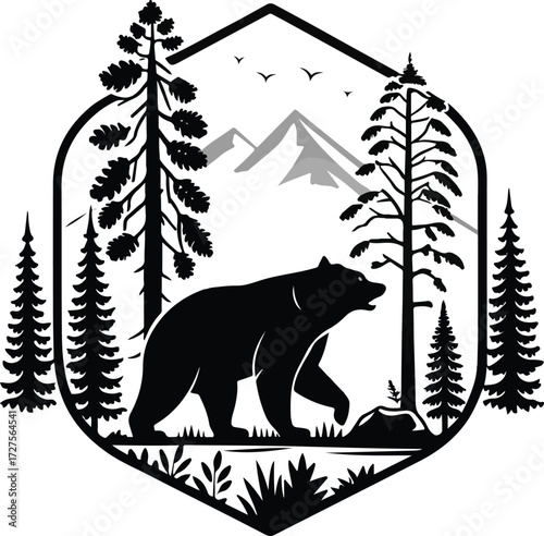 bear on a hills in a forest vector illustration 