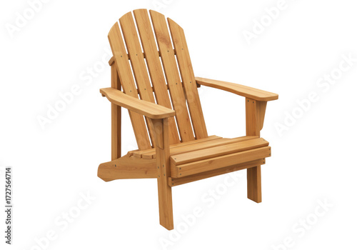 Wooden Adirondack chair isolated, outdoor furniture for patio or garden relaxation and leisure seating in natural wood finish