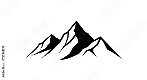 Silhouette of three mountain peaks against a white background, showcasing a simple yet striking natural landscape.