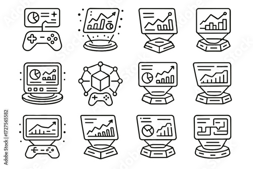 Dashboard hub gaming floating device vector icon analytics statistics futuristic predictive panel