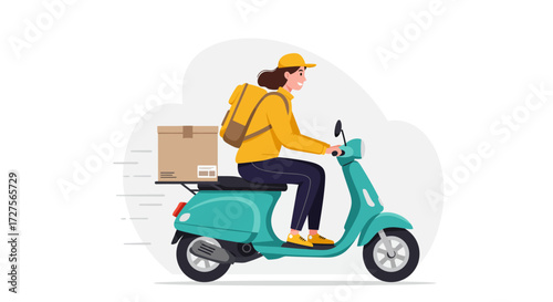A delivery person on a scooter, transporting a package for a customer.