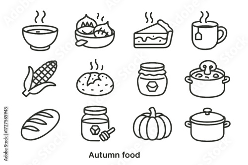 Jam roasted stew loaf vector soup slice autumn chestnuts tea icon icons