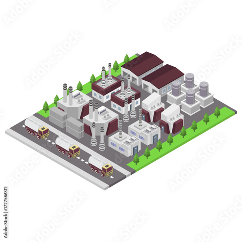Industrial Factory and Warehouse Building Isometric