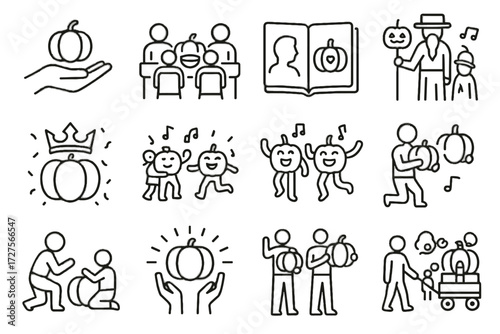 Dinner vector pumpkin dance icon folklore games offering seasons ritual traditions blessing