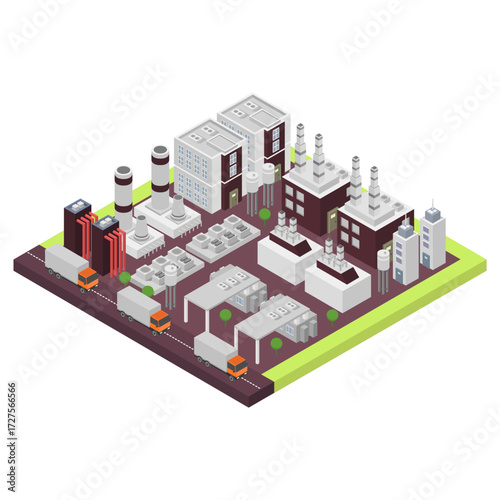 Industrial Factory and Warehouse Building Isometric