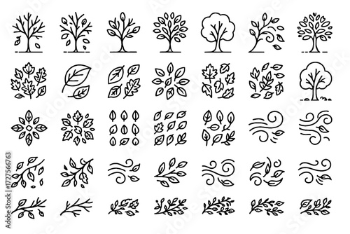 Shape icons trunk tree vector detailed scattered autumn outline icon stylized