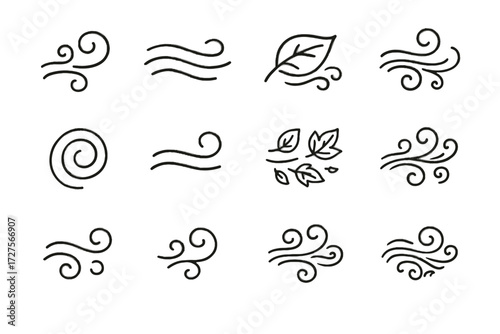 Nature seasonal gust icon curved circular icons minimal leaf breeze vector swirling
