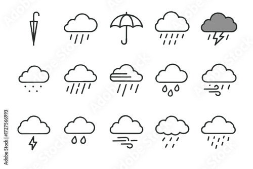 Rainy backpack vector stand cover raincoat rain icons umbrella icon day folded