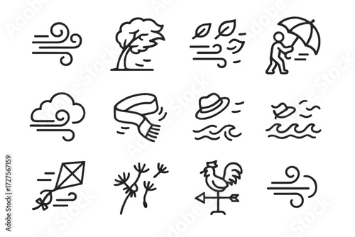 Flying tree weather wind icons windy blowing seeds turning breeze icon leaves