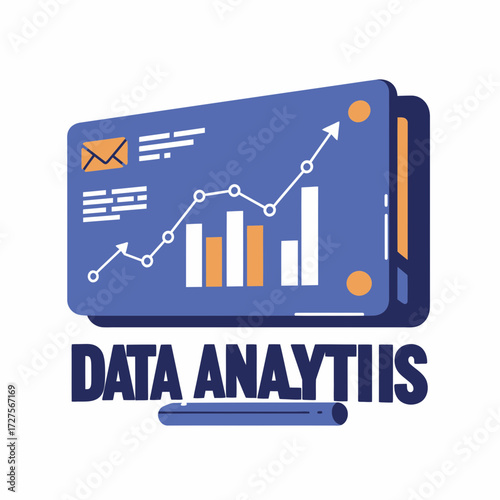 Clean Minimalist Flat 2D Vector Icon: Data Analytics Concept with Geometric Forms, Two-Color Palette, Ideal for Business Intelligence