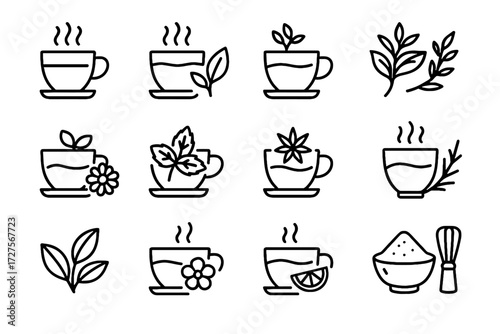 Jasmine white green herbal vector tea varieties icons mint chamomile icon oolong