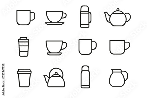 Insulated icons teapot travel mug hot glass cup icon vector porcelain kettle