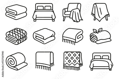 Cozy icon fleece blanket folded roll vector setup over pattern bed