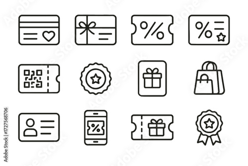 Coupon icon ticket card digital reward vector bonus gift shopping set sticker
