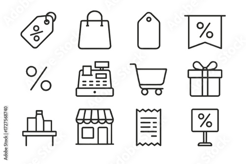 Product promotional front percentage modern icon display sticker register sale cart vector