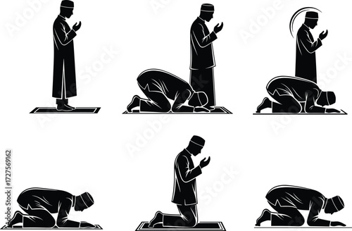 PrintSilhouette, Muslim, prayer, worship, Islam, faith, spirituality, devotion, religion, culture, tradition, belief, ritual,  