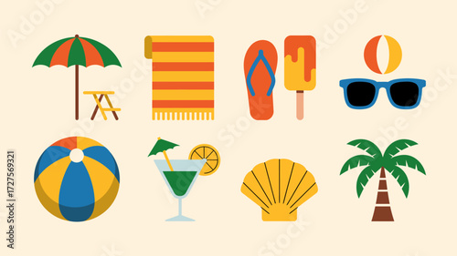 Beach vacation summer elements concept illustration design graphic background template