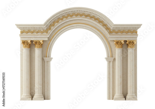 Obraz na płótnie Elegant marble archway with golden accents isolated on transparent background, a