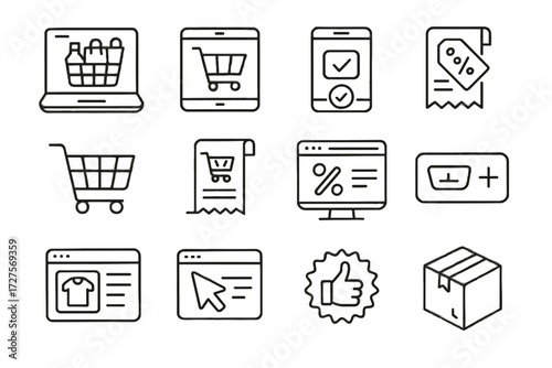 Laptop vector commerce e package cart items click online buy icon to