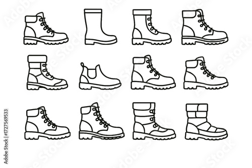 Climbing icon work trekking outdoor trail boots mud ankle vector waterproof