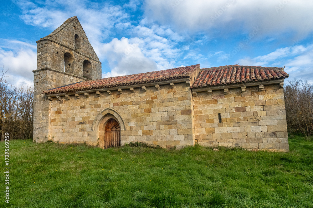 Fototapeta premium Romanesque hermitage of Santa Maria de Canduela with bell gable - Palencia, Spain