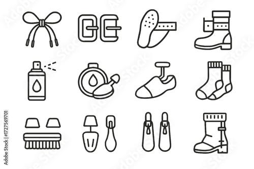 Pulls boot zipper icon brushes accessories heel icons vector shoetree laces insoles