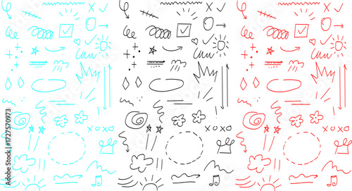 Hand Drawn Doodle Elements Background in Different Colors Illustration