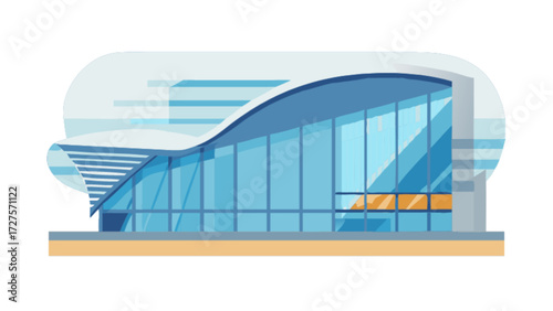 Modern architecture building design with glass facade and curved roof for commercial real estate use