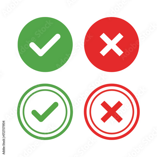 Vector art of green check mark and red cross icons represent approval and rejection, indicating positive and negative feedback