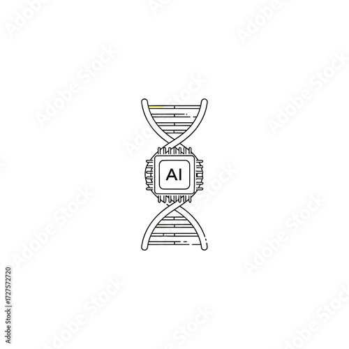 Vector art of dna strand intertwined with an ai chip, , representing the intersection of genetics and artificial intelligence research