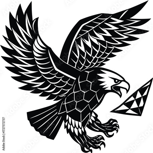 Low poly American eagle swooping down to catch prey geometric design