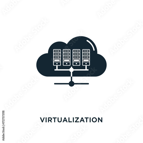 Vector art of virtualization icon depicting cloud computing and server infrastructure, a concise representation of modern technology