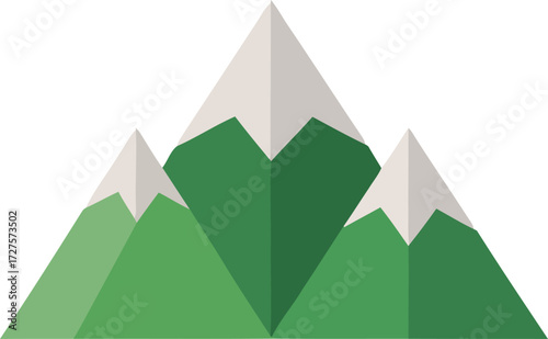 Minimalist Mountain Range Illustration with Snowy Peaks and Green Slopes