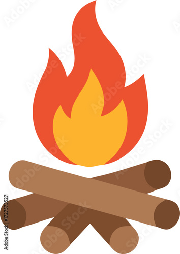 Campfire illustration with burning flames and logs for outdoor adventures