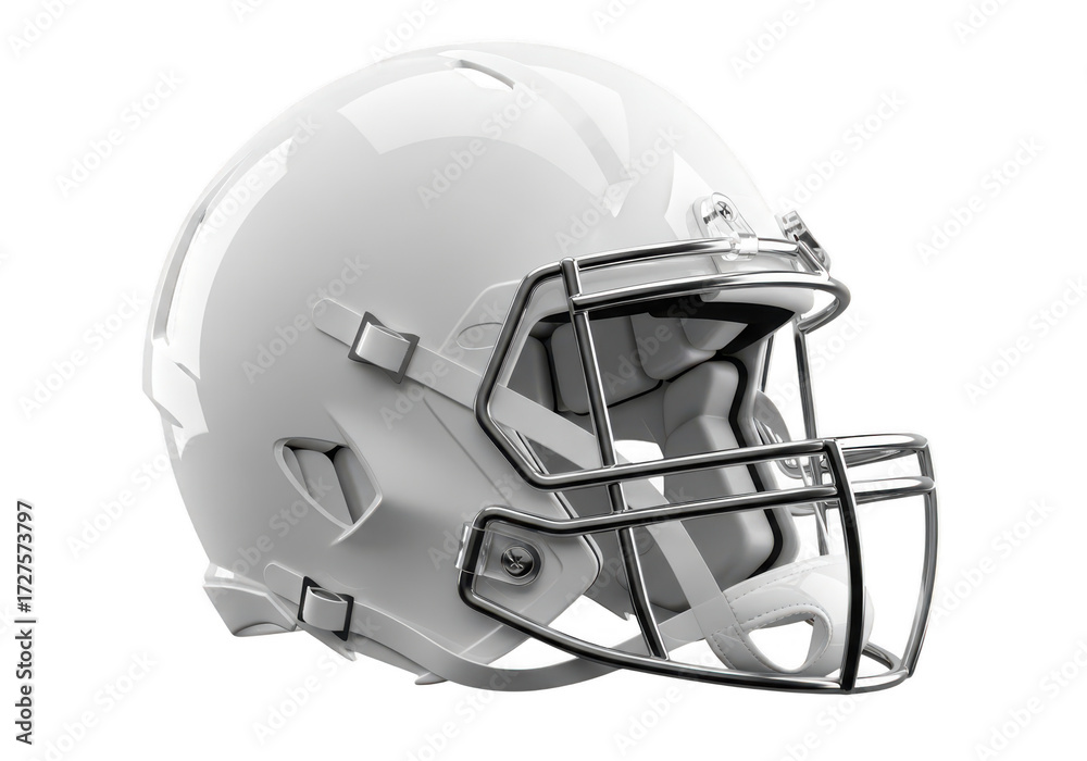 Fototapeta premium Plain white american football helmet with metal face mask isolated on transparent background