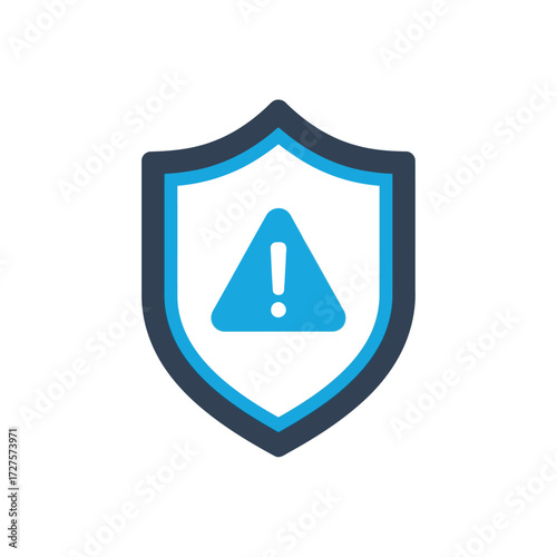 Vector art of shield icon with exclamation mark representing security alert or warning, symbolizing protection and potential danger