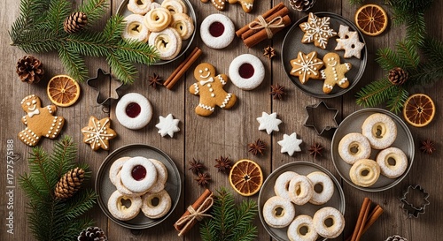 christmas decoration on wooden background
