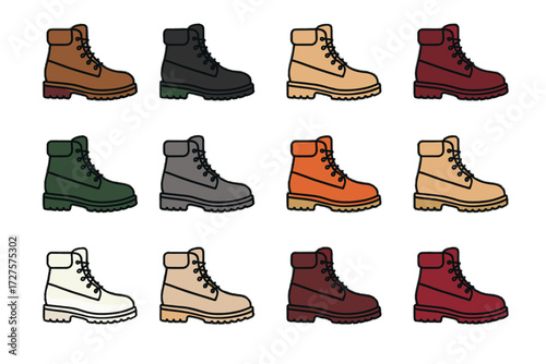 Green dark vector brown beige grey boot icon black mustard burgundy colorful