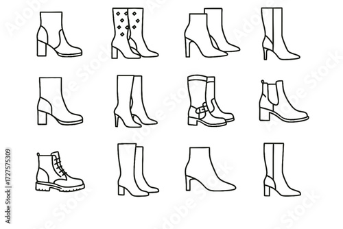 Designer stylish fashion icons urban stiletto boots city minimalist boot vector trend