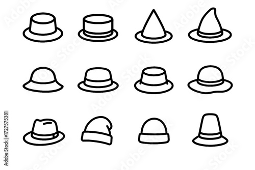 Icon crown flat shapes fit narrow brim wide slouchy hat oversized vector